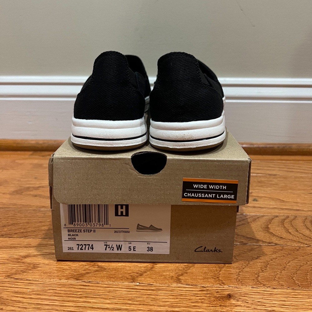 NEW Clarks Cloudsteppers Black Breeze Step II Slip-On Shoes - Size 7.5 Wide - Picture 5 of 11